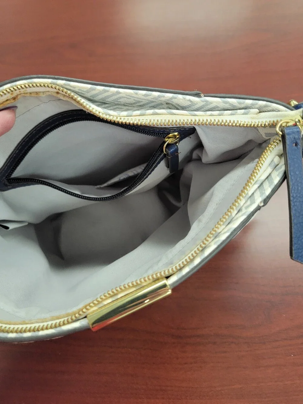 White Blue Geometric Crossbody Bag